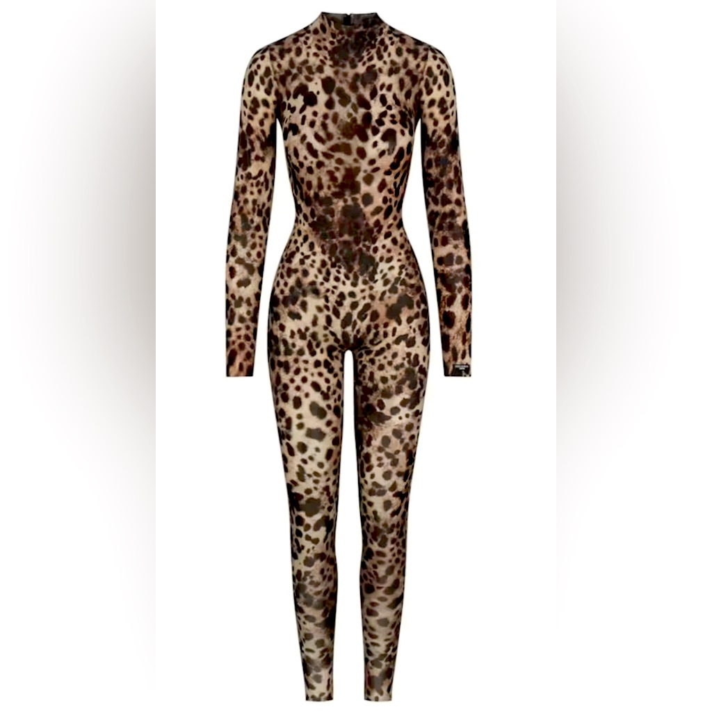 Dolce&Gabbana Animal Print Jumpsuit X Skims Milky Sheer Mock Neck Catsuit 2x Nwt